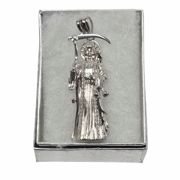 925 Unisex Silver Santa Muerte Pendant - Picture 7 of 7